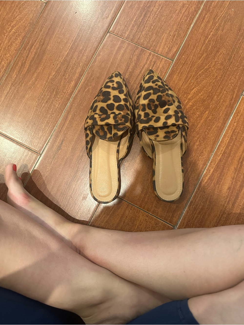Leopard Print Pointed Toe Mule Flats Size 7